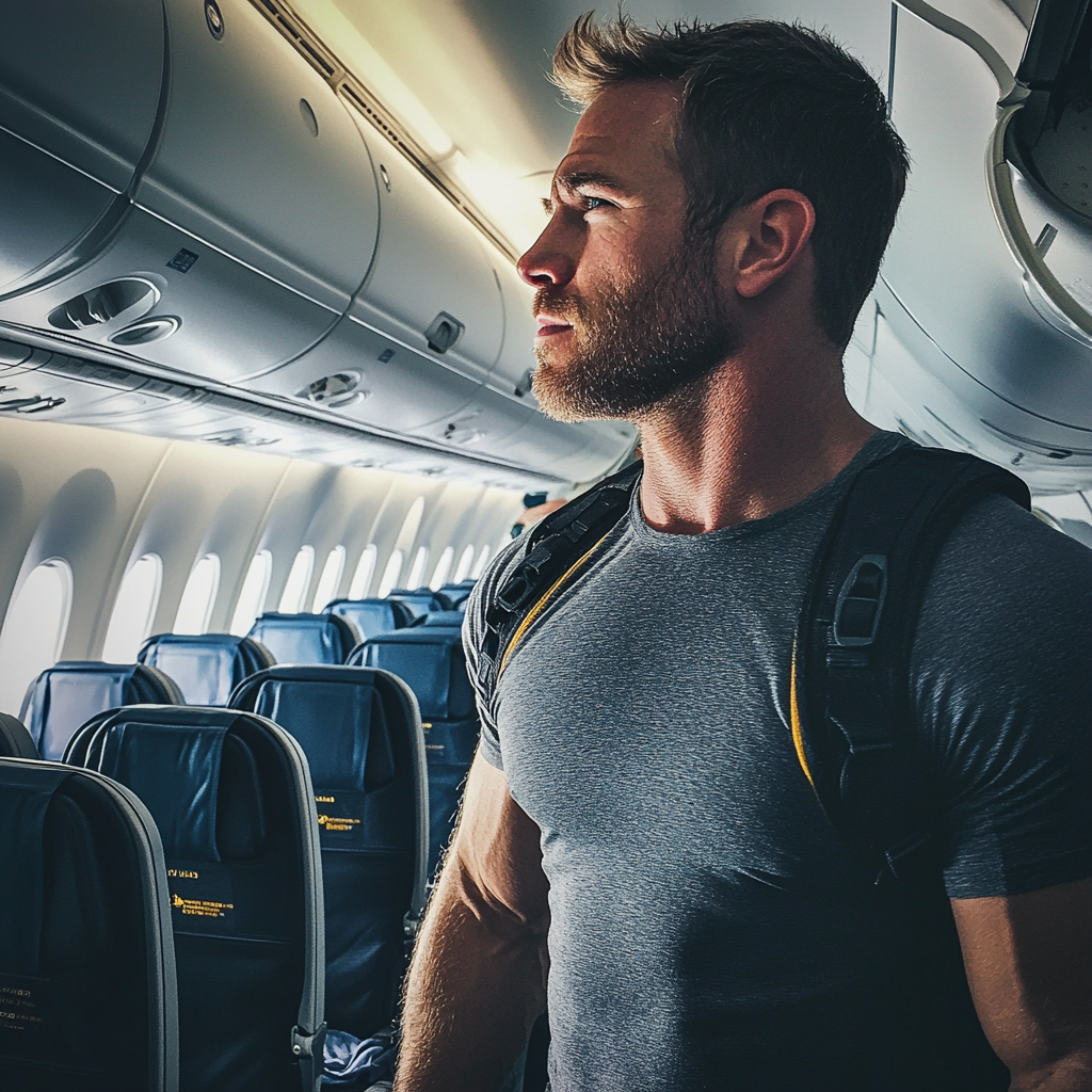 Un homme debout dans un avion | Source : Midjourney