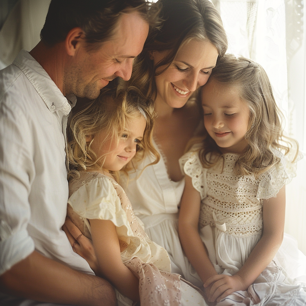 Un couple souriant avec ses filles | Source : Midjourney