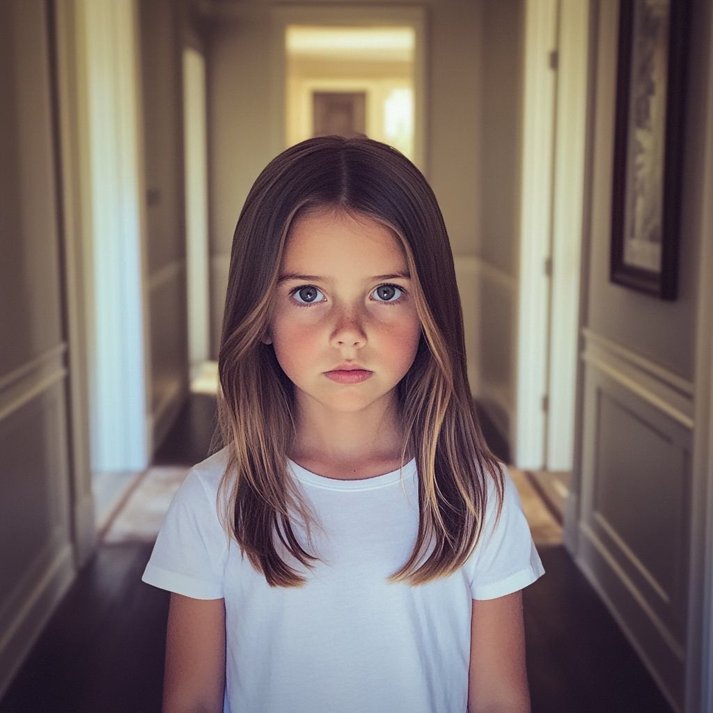 Une petite fille debout dans un couloir | Source : Midjourney