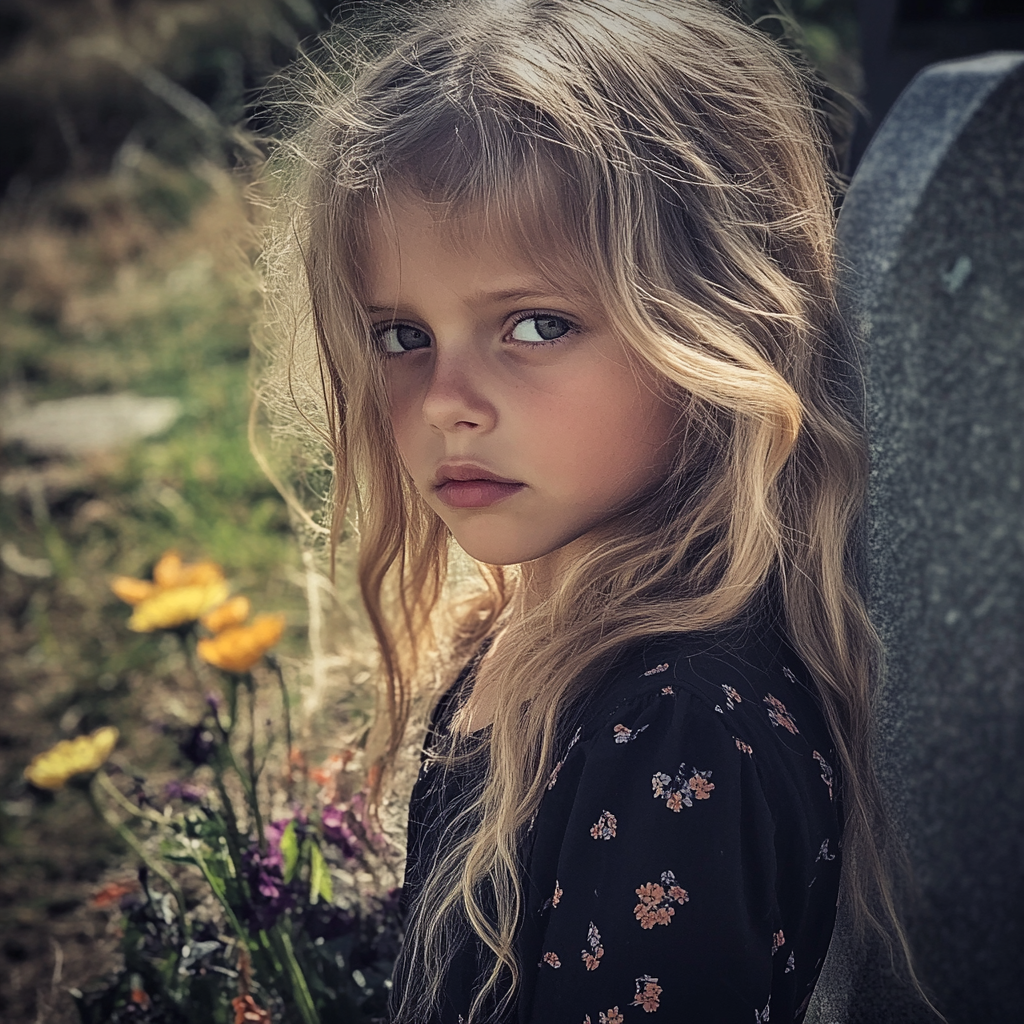 Une petite fille debout à côté d'une tombe | Source : Midjourney