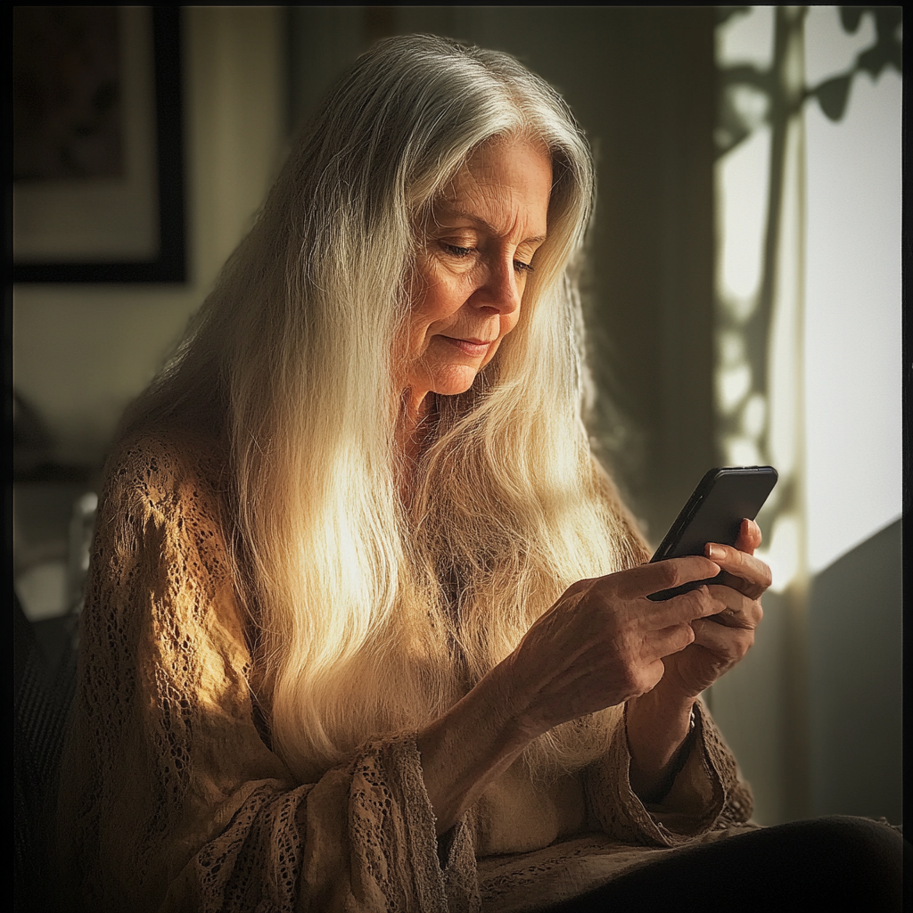 Une femme âgée utilisant un téléphone | Source : Midjourney