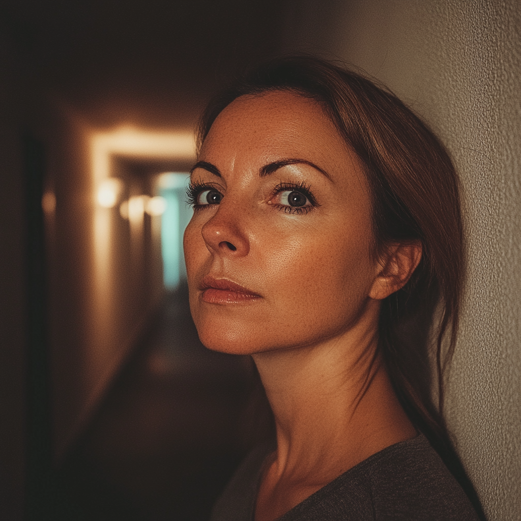 Une femme qui écoute dans un couloir | Source : Midjourney