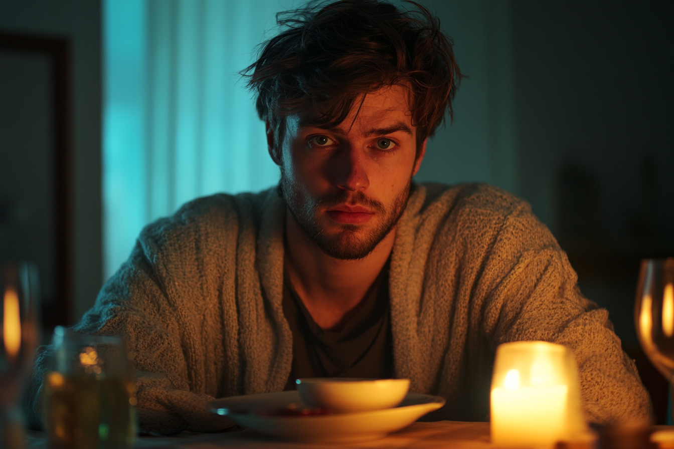 Un homme assis pour le dîner | Source : Midjourney