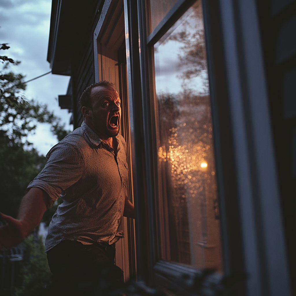 Un homme qui sort en trombe de sa maison | Source : Midjourney