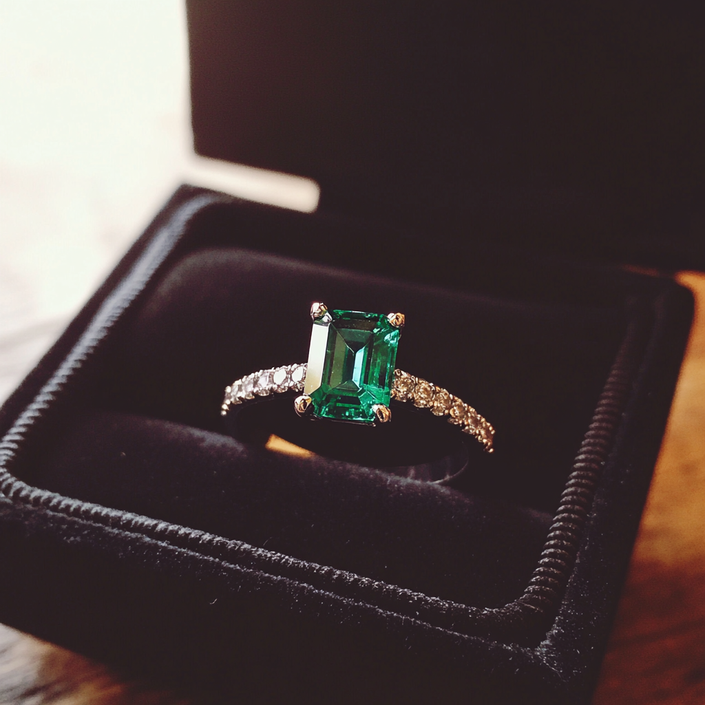Une bague de fiançailles dans une boîte en velours | Source : Midjourney