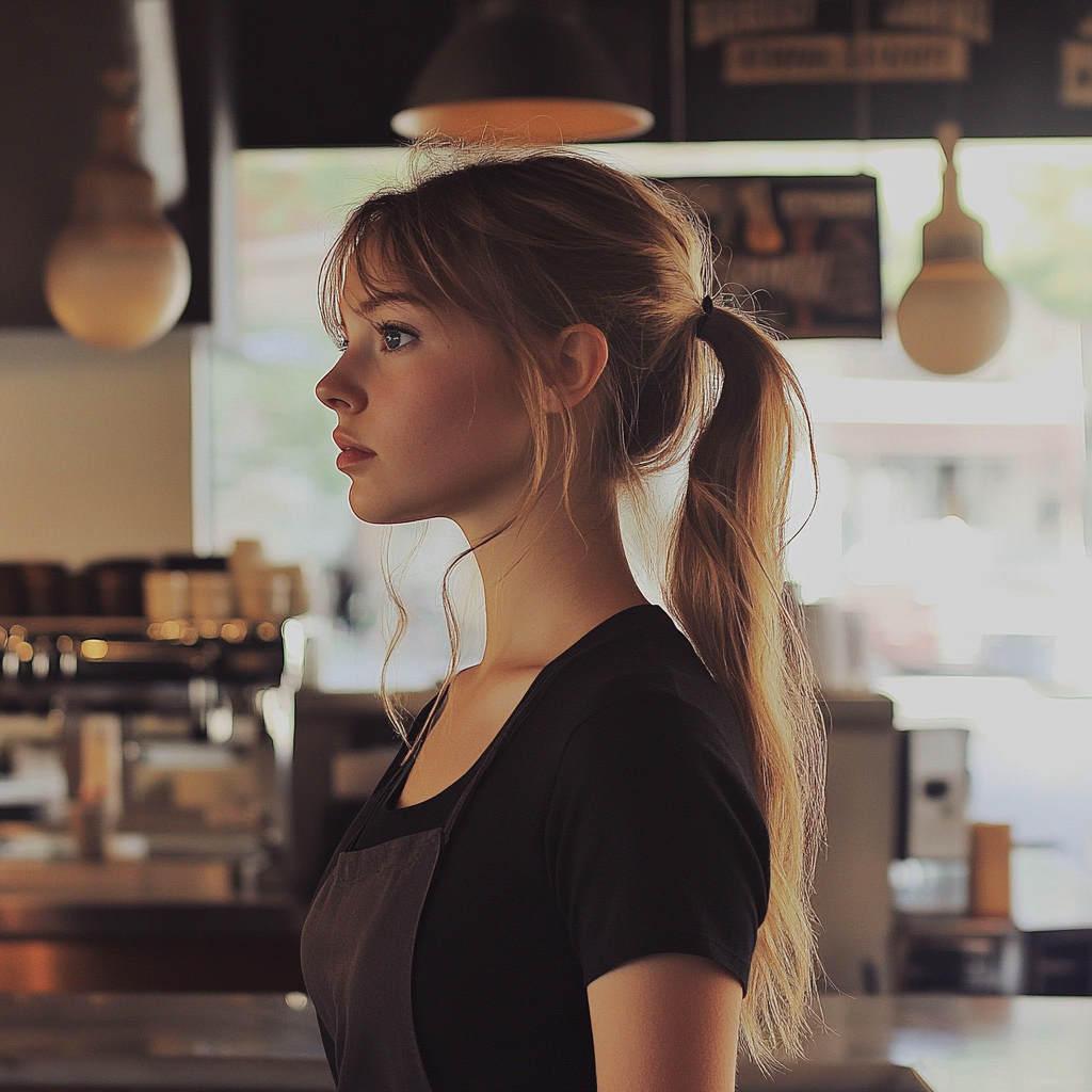 Profil latéral d'une jeune serveuse | Source : Midjourney
