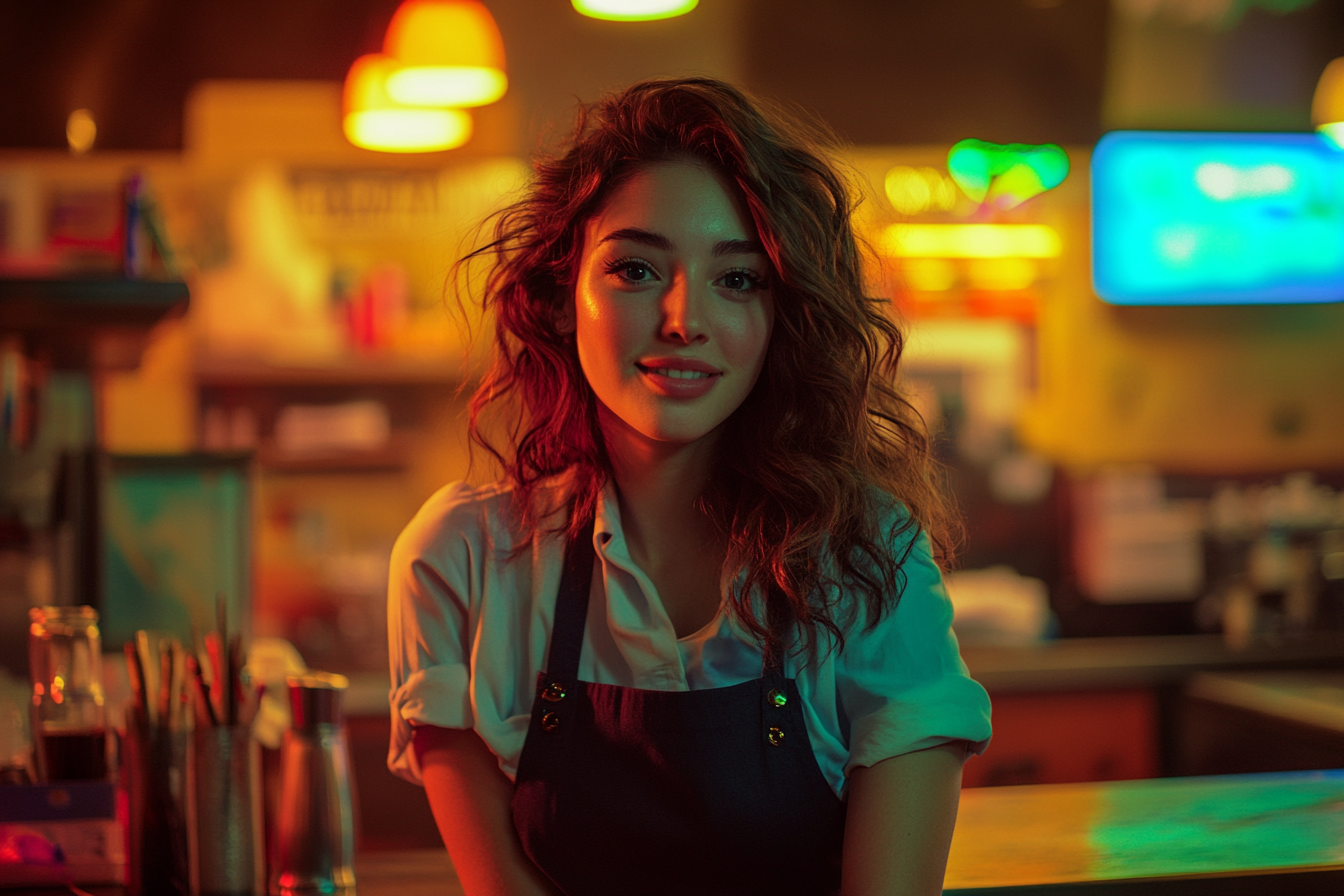 Une serveuse assise dans un bureau dans un restaurant | Source : Midjourney