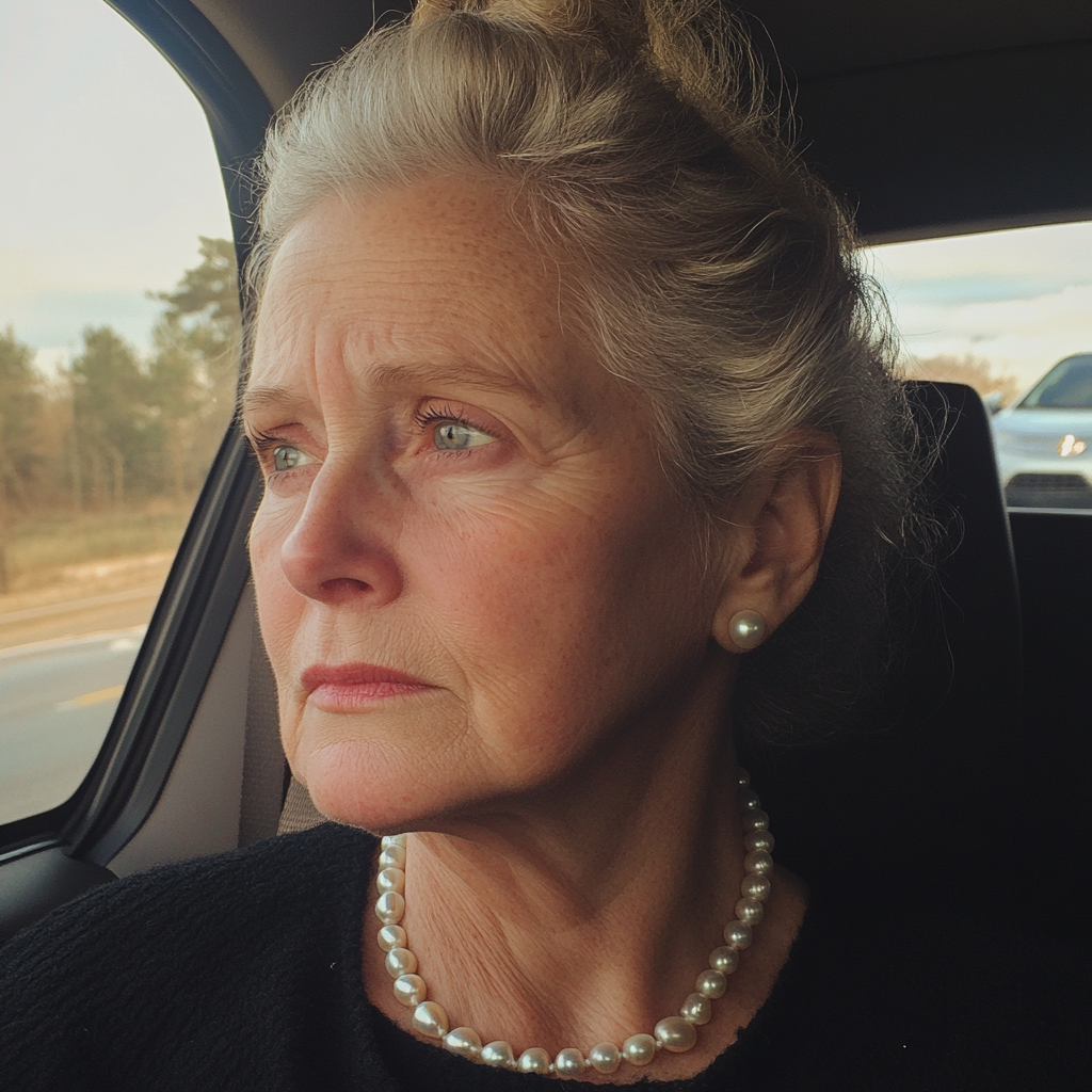 Une femme âgée assise dans une voiture | Source : Midjourney