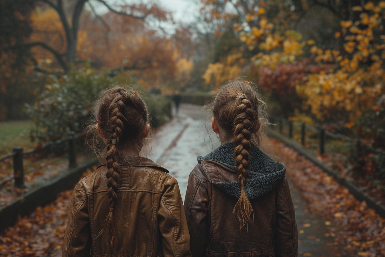 Deux filles se promènent dans un parc | Source : Midjourney