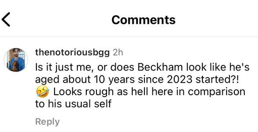 Un commentaire laissé sous le post Instagram de David Beckham en mars 2023 | Source : instagram.com/davidbeckham/