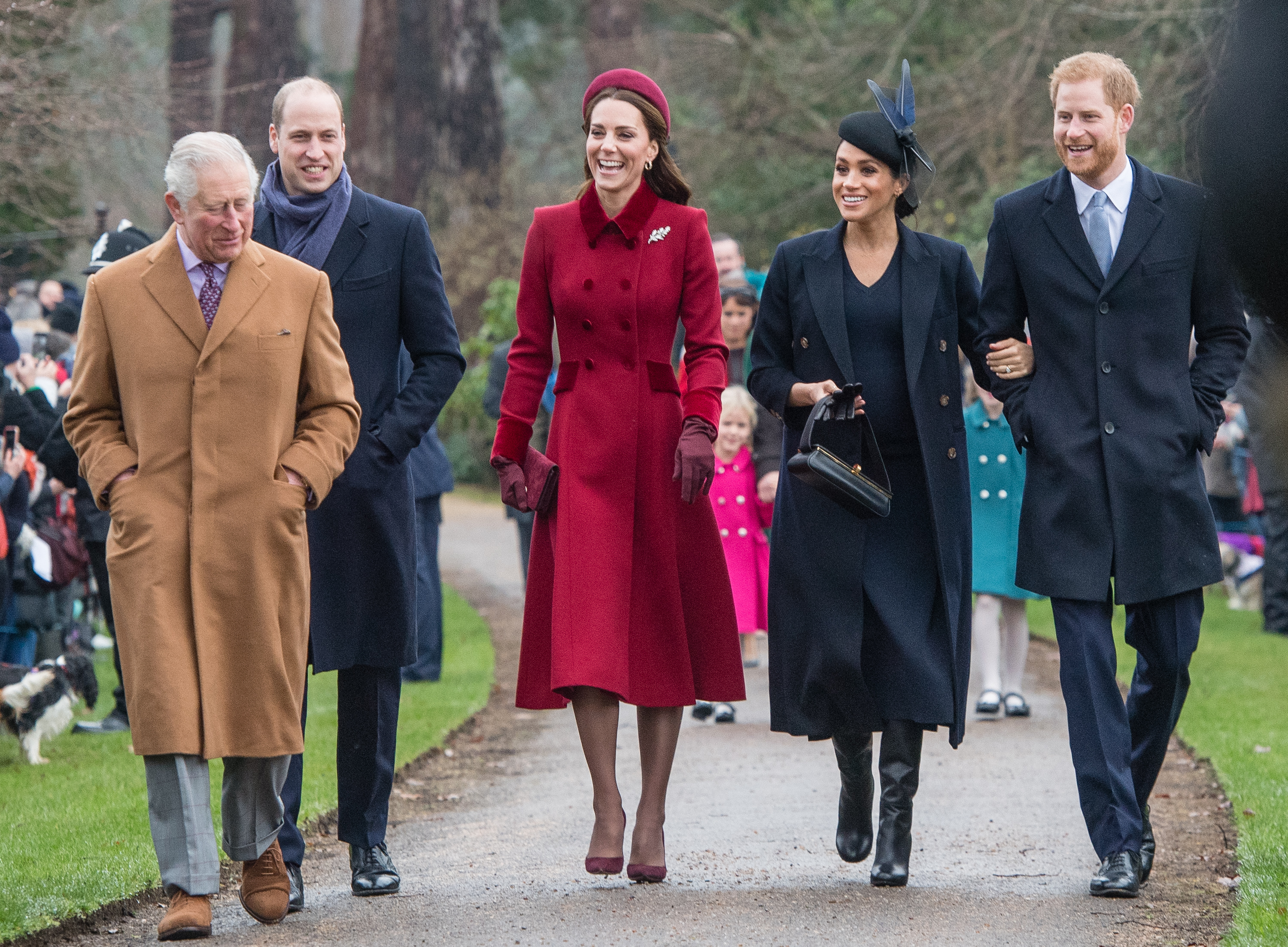 Prince Charles, Prince William, Duchess Kate, Duchess Meghan, and Prince Harry at Christmas Day Church service at Church of St Mary Magdalene on the Sandringham estate on December 25, 2018, in King's Lynn, England | Source: Getty Images