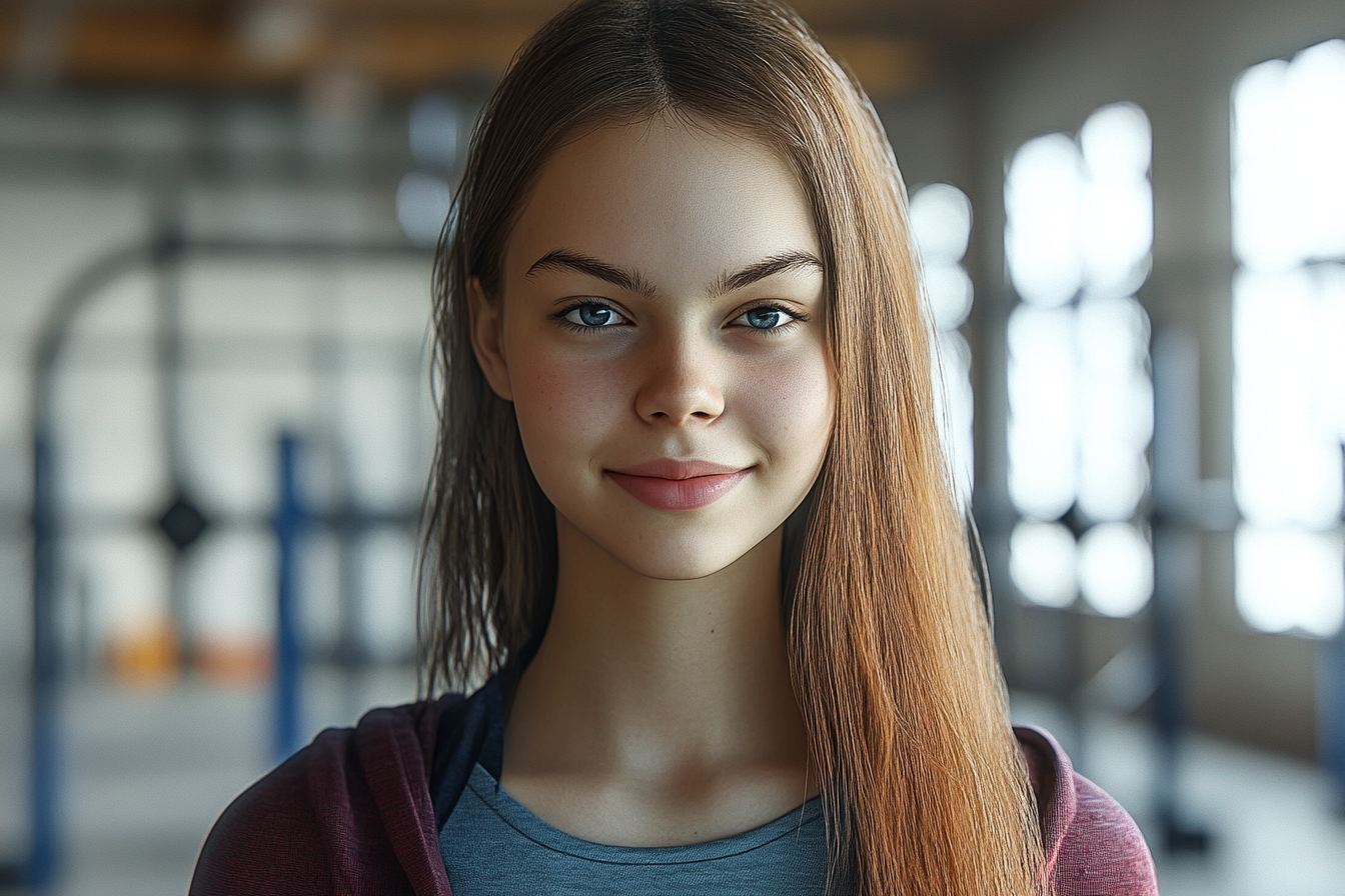 Une fille debout dans un gymnase | Source : Midjourney