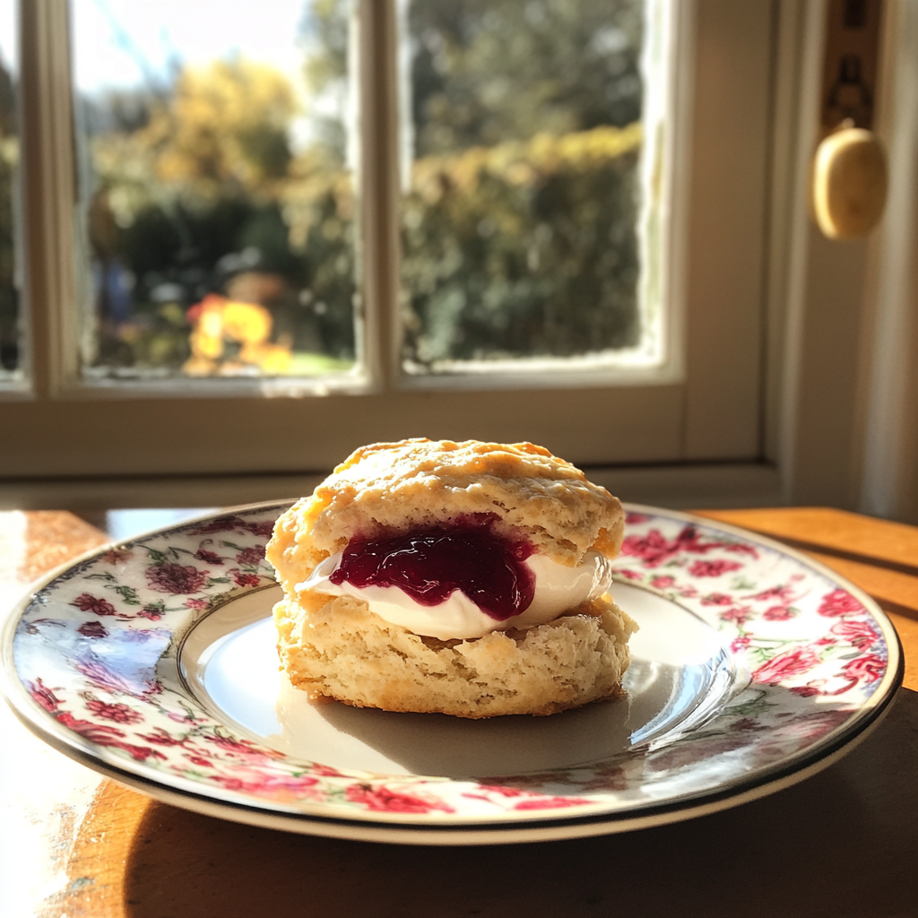 Un scone avec de la confiture et de la crème | Source : Midjourney