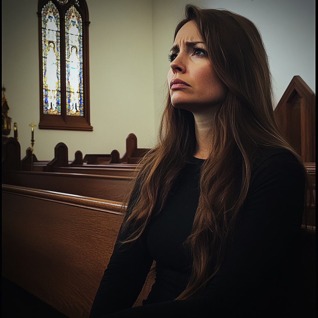 Une femme bouleversée dans une église | Source : Midjourney