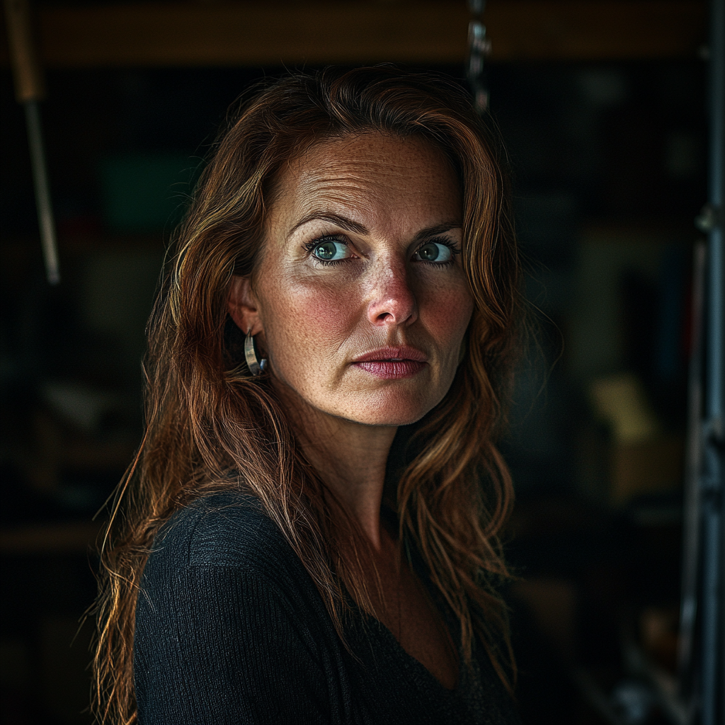 Une femme soupçonneuse inspecte le garage de son mari | Source : Midjourney