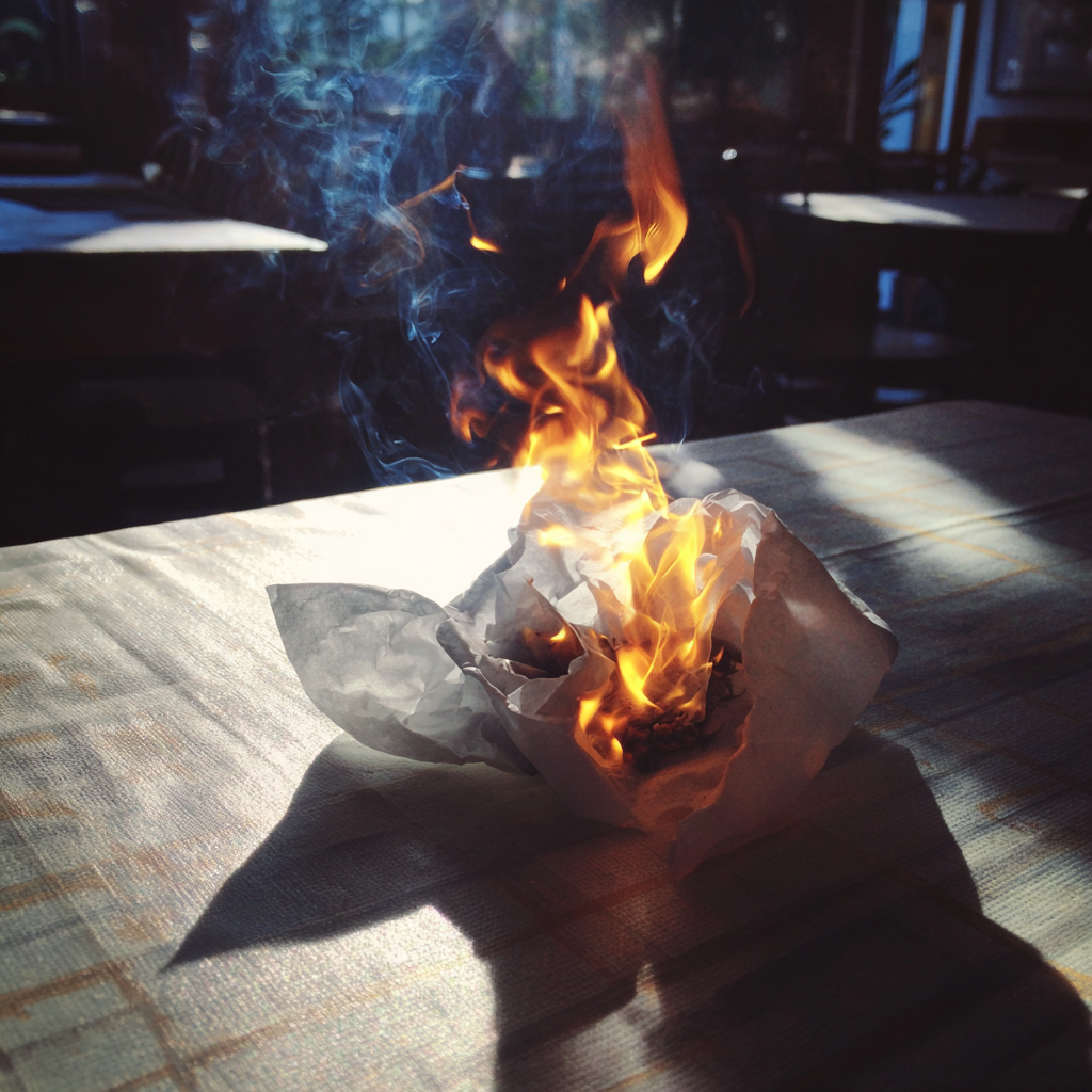 Une serviette en feu | Source : Midjourney