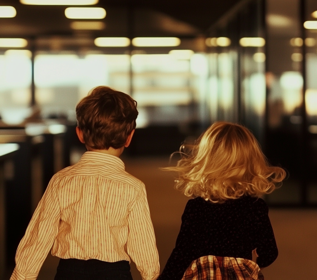 Deux petits enfants dans un bureau | Source : Midjourney