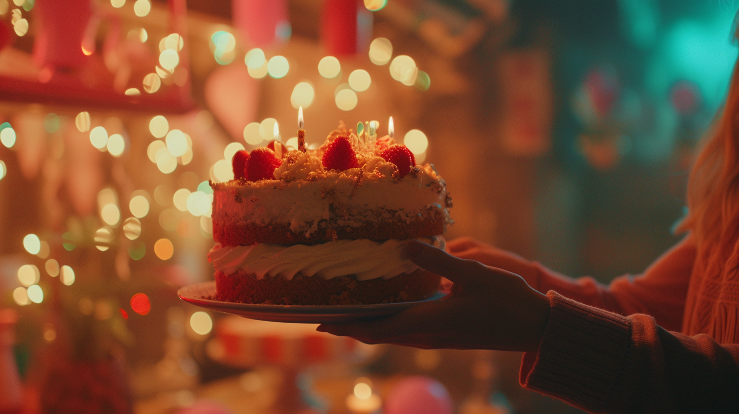 Une personne tenant un gâteau avec des bougies | Source : Midjourney