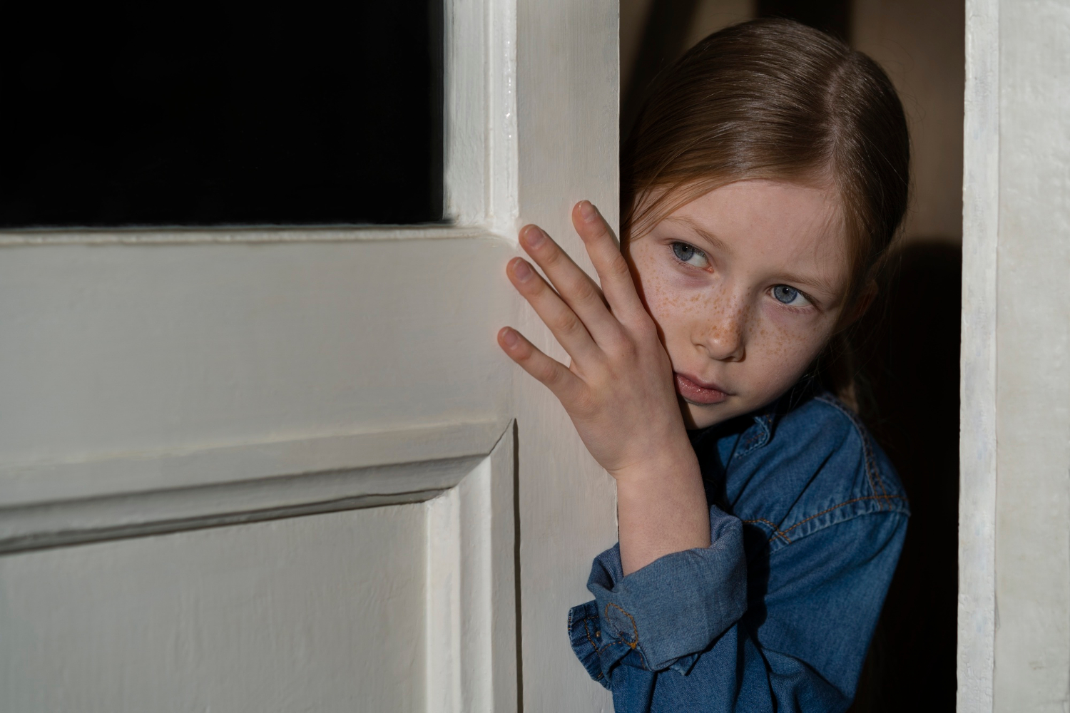 Une jeune fille nerveuse qui se tient à l'entrée de la porte | Source : Freepik