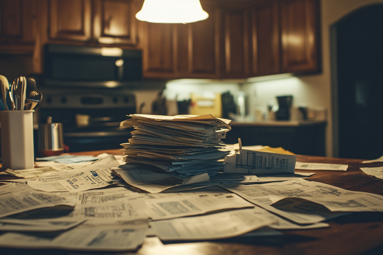 Des factures et d'autres papiers sur une table | Source : Midjourney