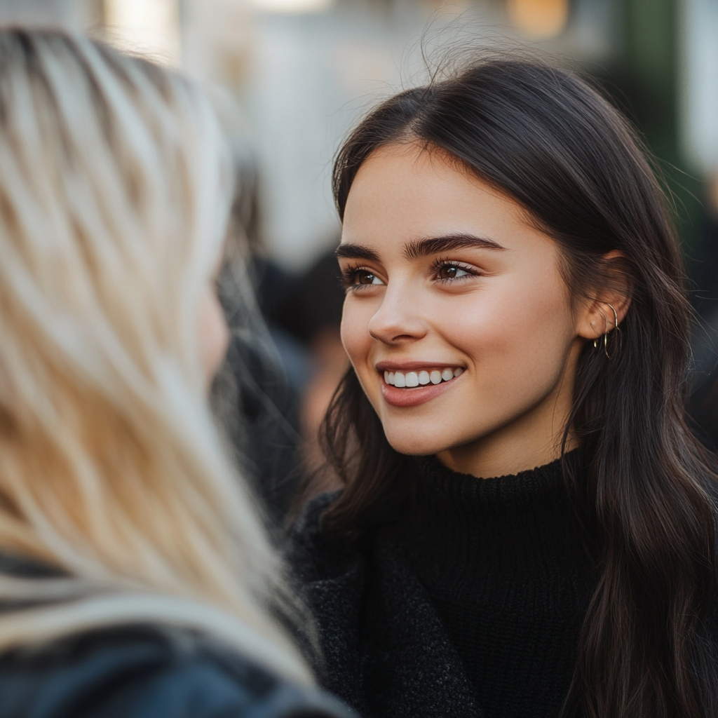 Une femme souriante qui parle à son amie | Source : Midjourney