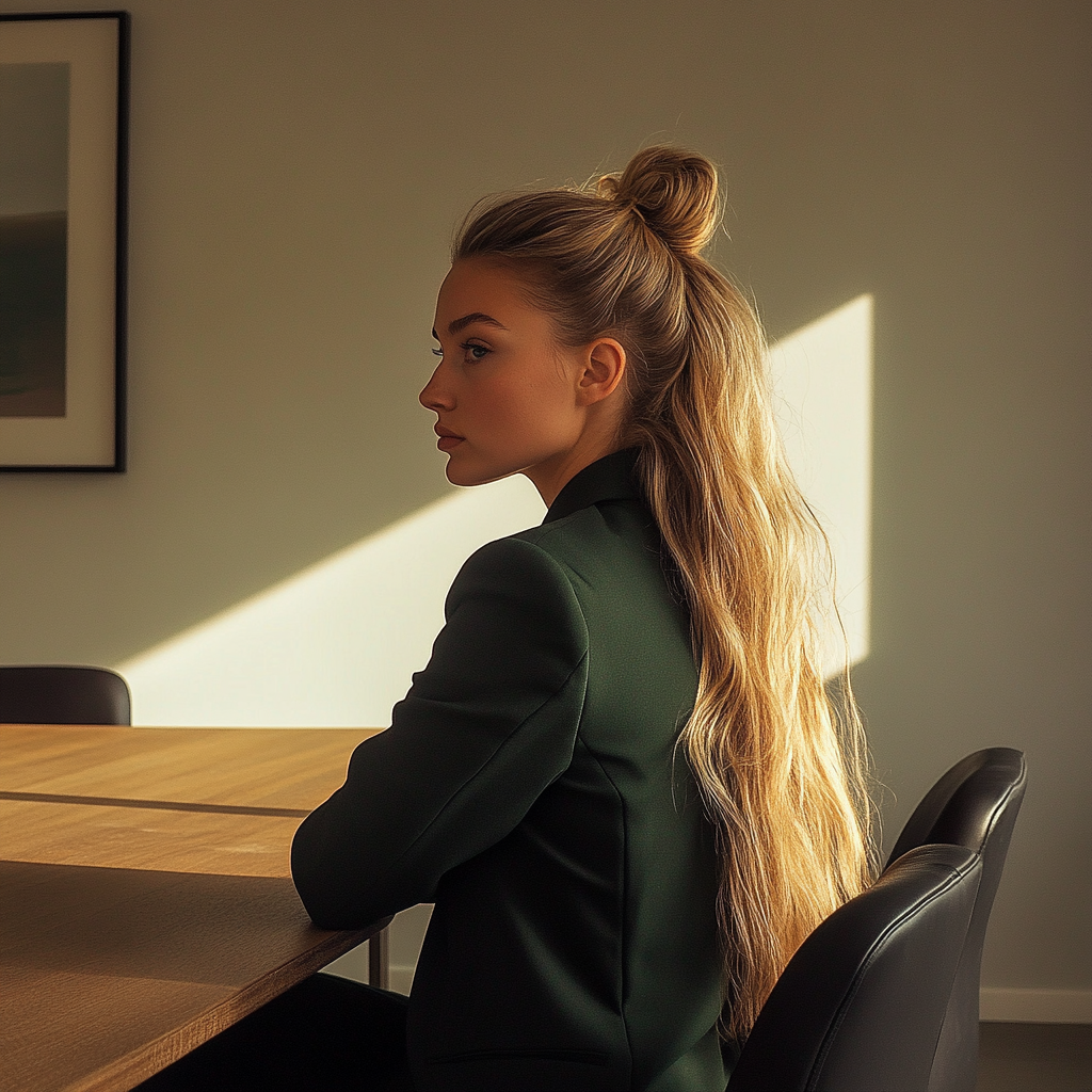 Une femme assise à une table | Source : Midjourney