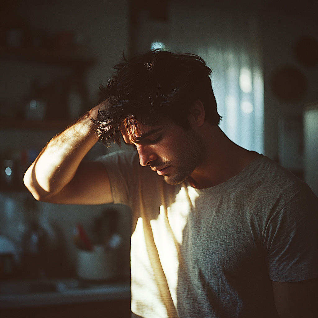 Un homme se passant la main dans les cheveux | Source : Midjourney