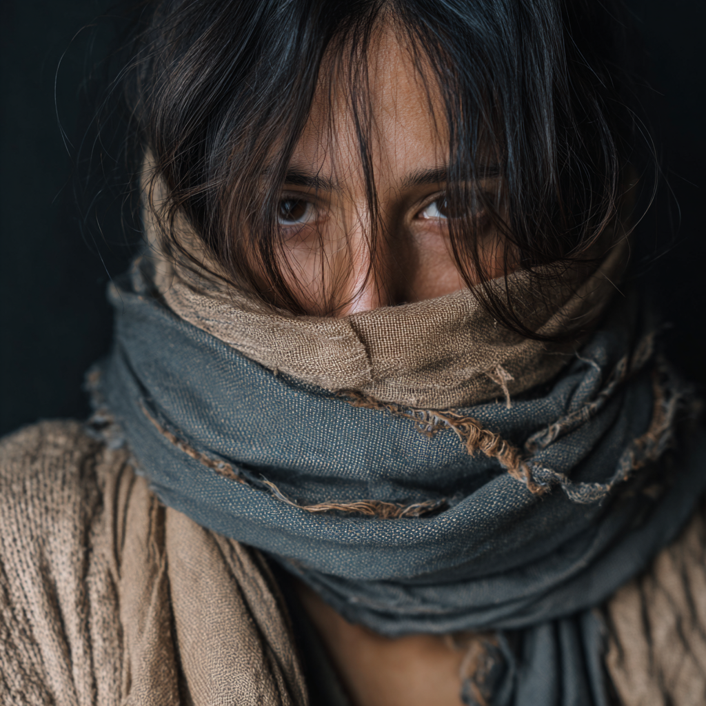 Une femme avec un foulard couvrant son visage | Source : Midjourney