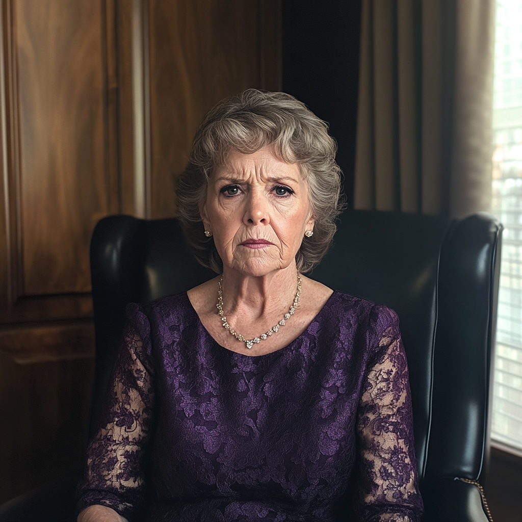 Une femme âgée assise dans le bureau d'un pasteur | Source : Midjourney