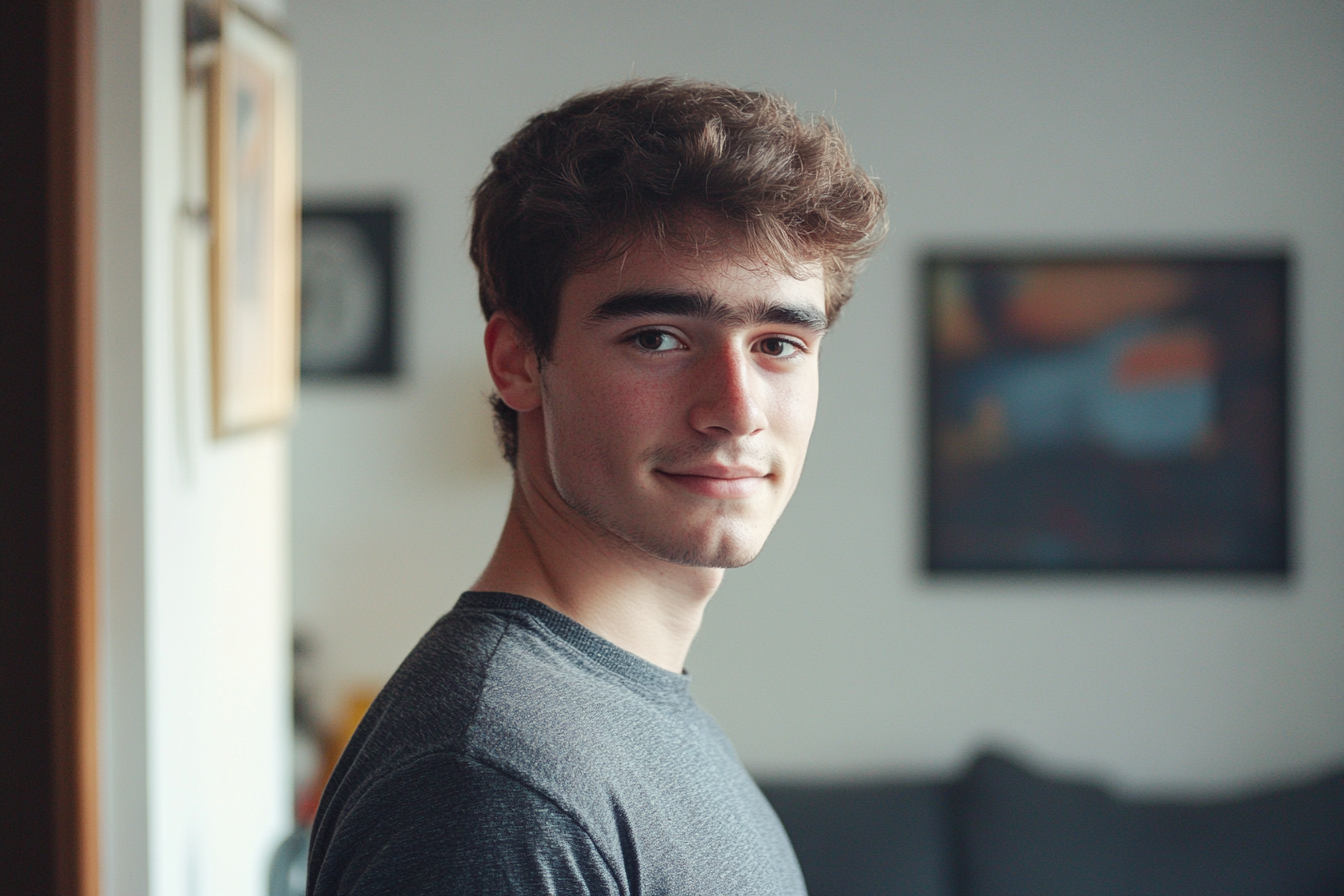 Un jeune homme debout dans un salon | Source : Midjourney