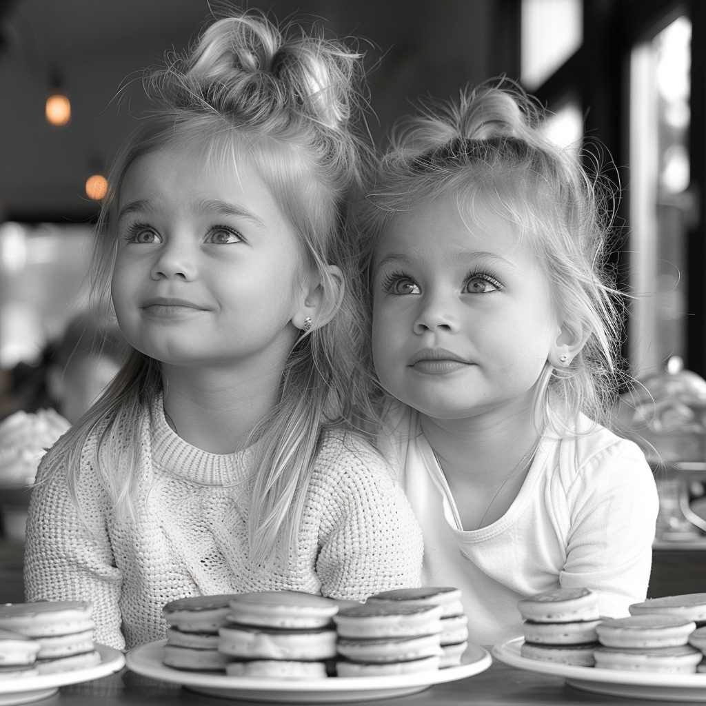 Emma et Lily attendent de manger les crêpes | Source : Midjourney