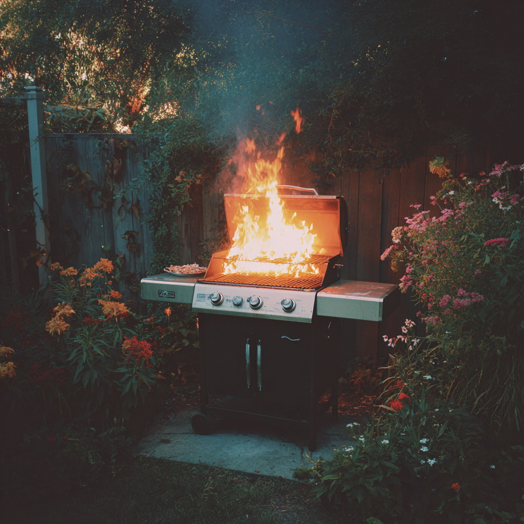 Un gril en feu | Source : Midjourney