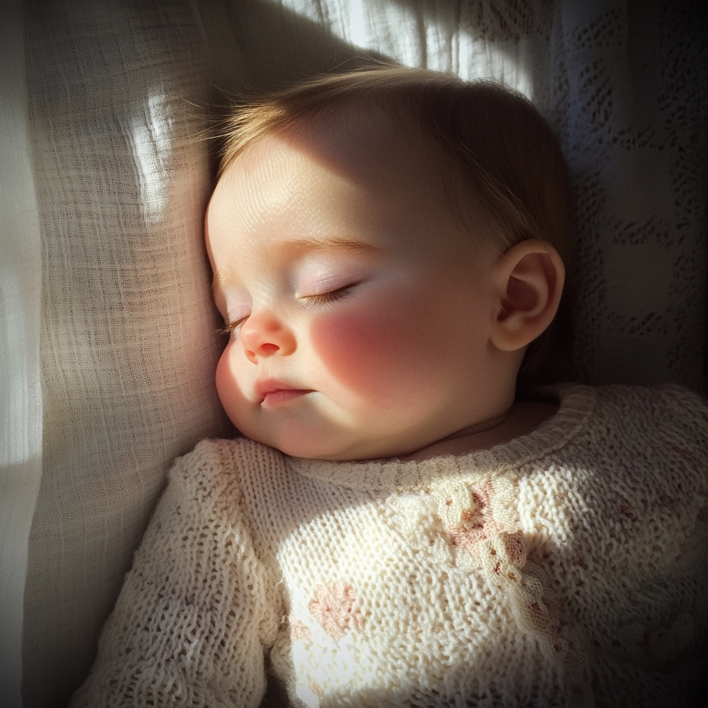 Un bébé qui fait la sieste avec la lumière du soleil sur son visage | Source : Midjourney