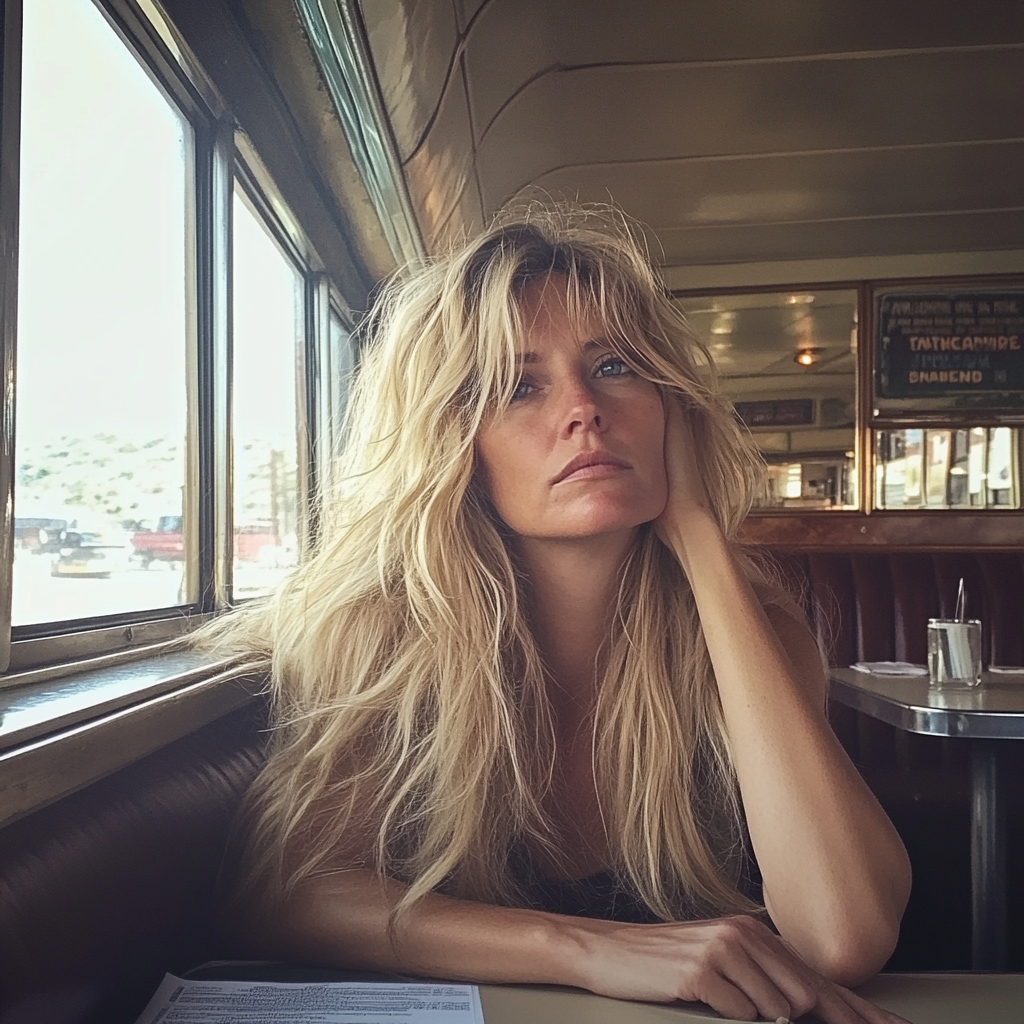 Une femme assise dans un restaurant | Source : Midjourney