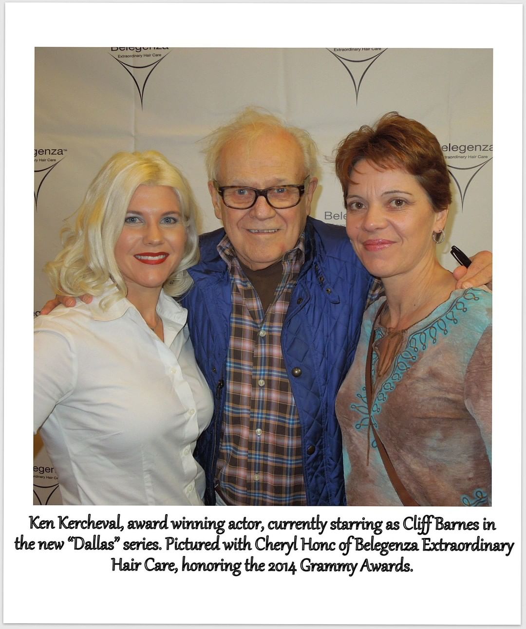 Ken Kercheval, acteur primé, sur la photo avec Cheryl Honc de Beleganza Extraordinary Hair Care, durant les Grammy Awards de 2014. | Webstagram/@belegenza
