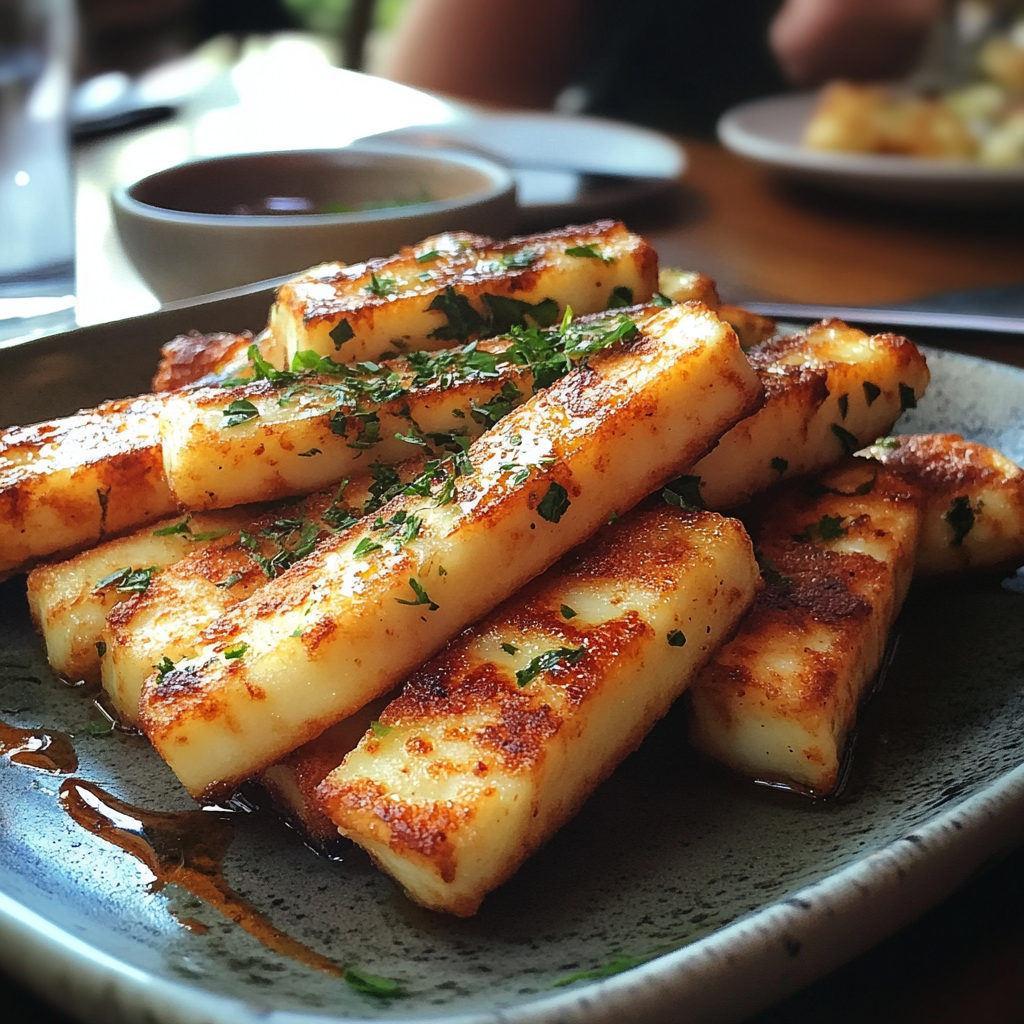 Un plateau de bâtonnets d'halloumi | Source : Midjourney