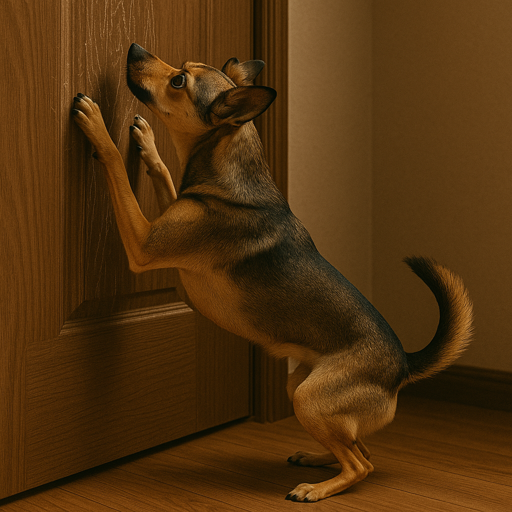Un chien qui gratte à une porte | Source : DALL-E