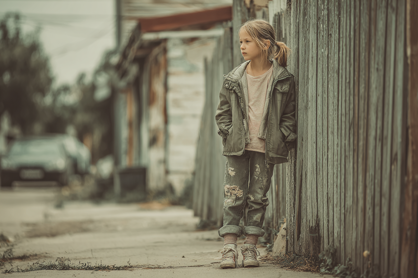Une petite fille portant de vieux vêtements | Source : Midjourney