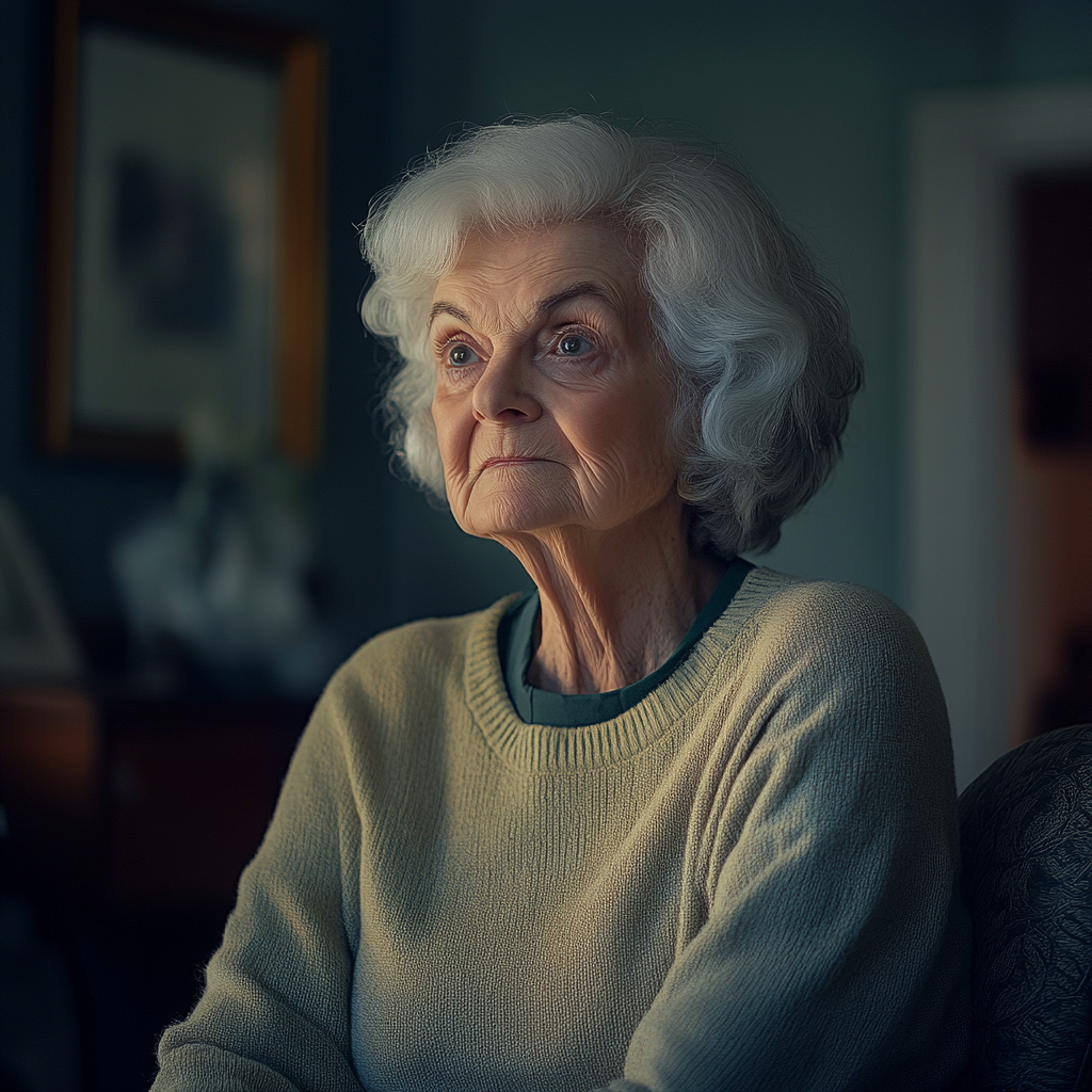 Une femme âgée a l'air inquiète et pensive | Source : Midjourney