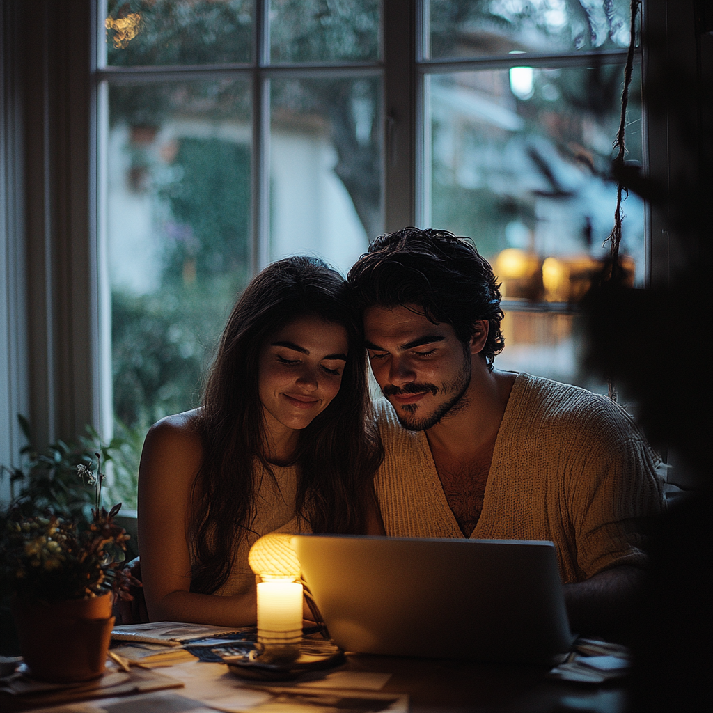 Un couple regardant un ordinateur portable | Source : Midjourney