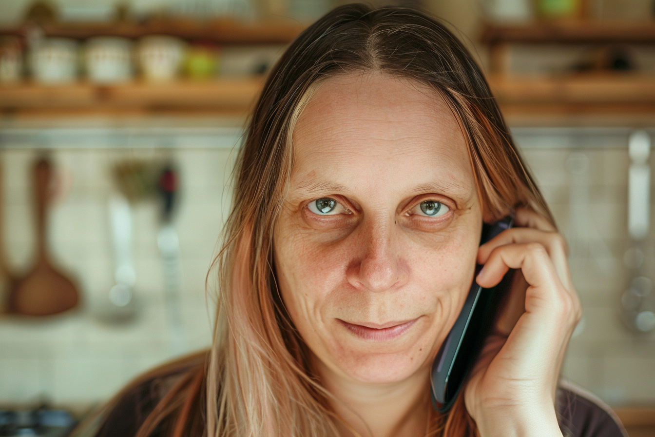 Une femme avec un téléphone contre son oreille | Source : Midjourney