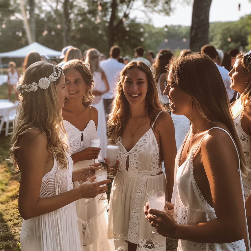 Des invités vêtus de blanc lors d'un mariage | Source : Midjourney