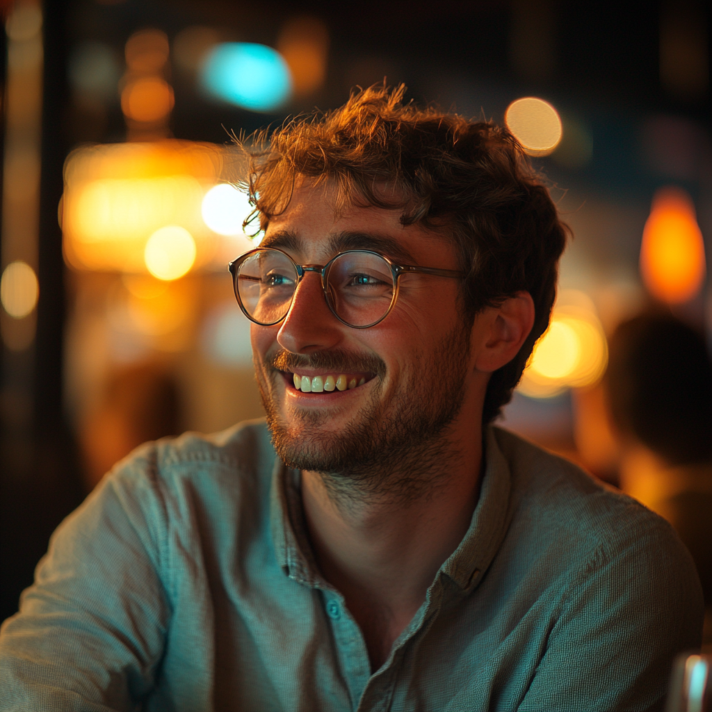 Un homme souriant dans un restaurant | Source : Midjourney