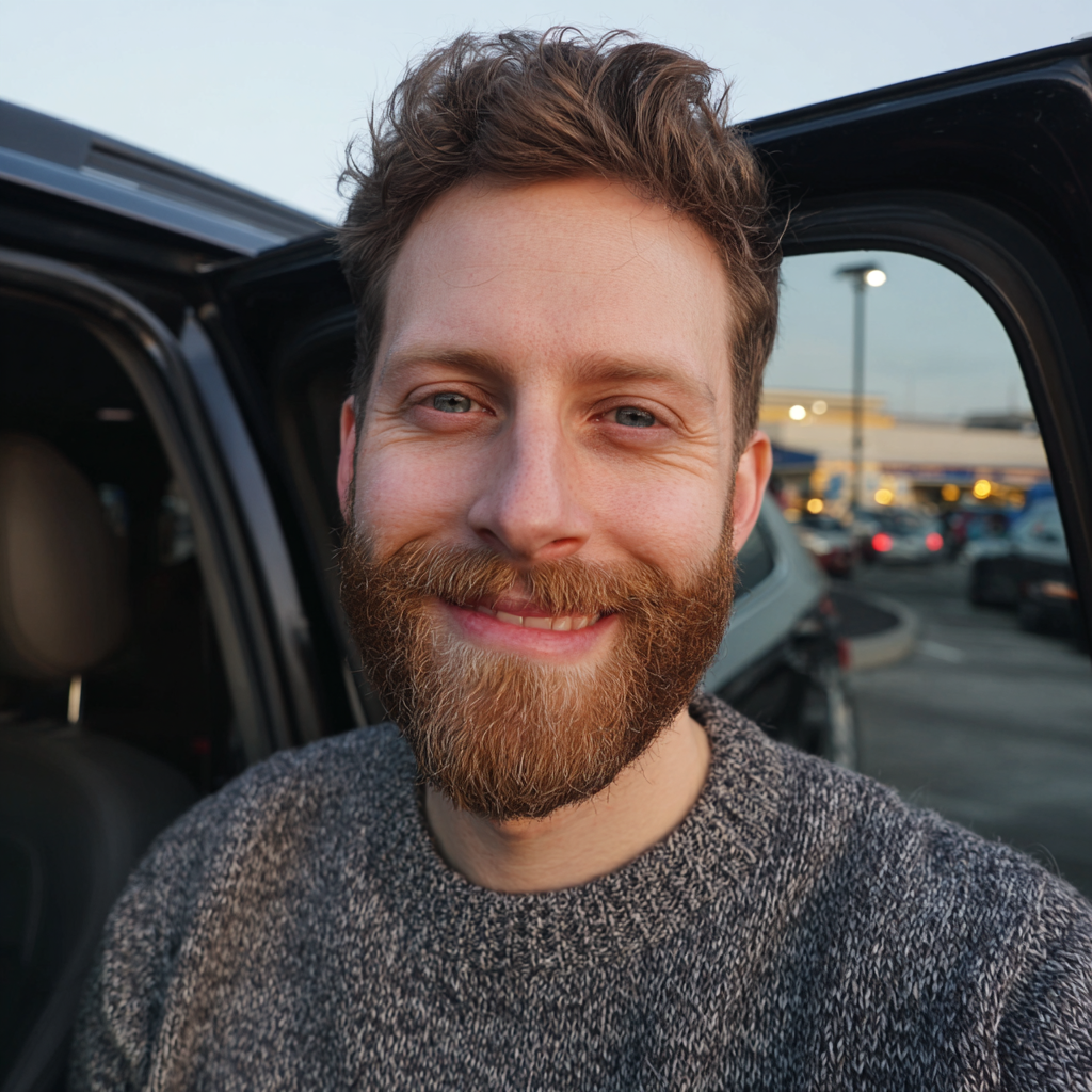 Un homme souriant à côté d'une voiture | Source : Midjourney