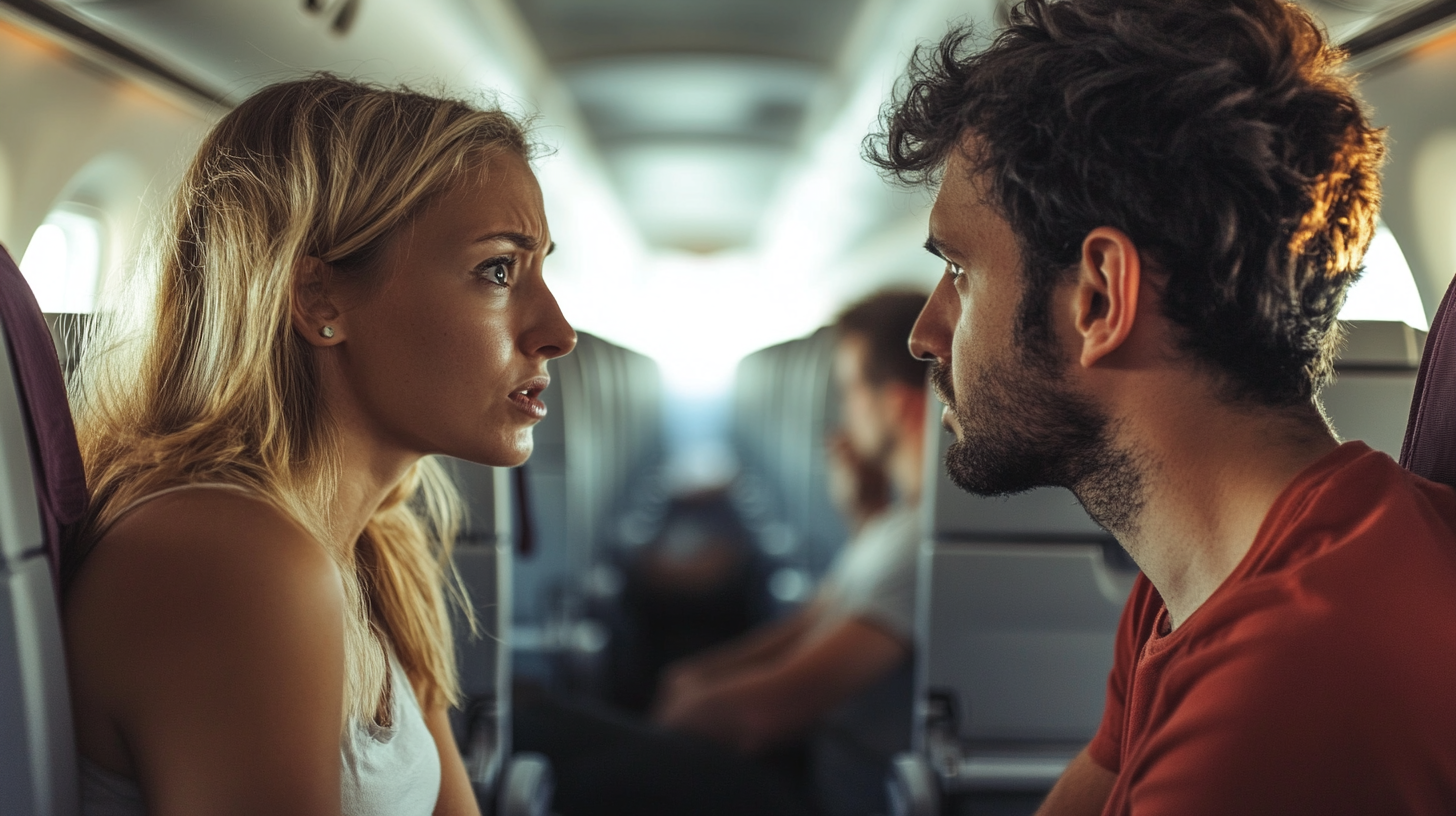 Un homme et une femme à bord d'un avion | Source : Midjourney