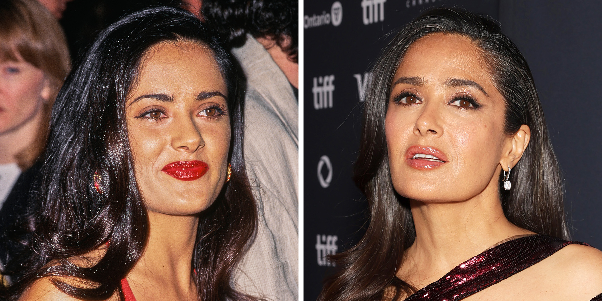 Salma Hayek, 1995 | Salma Hayek, 2024 | Source : Getty Images