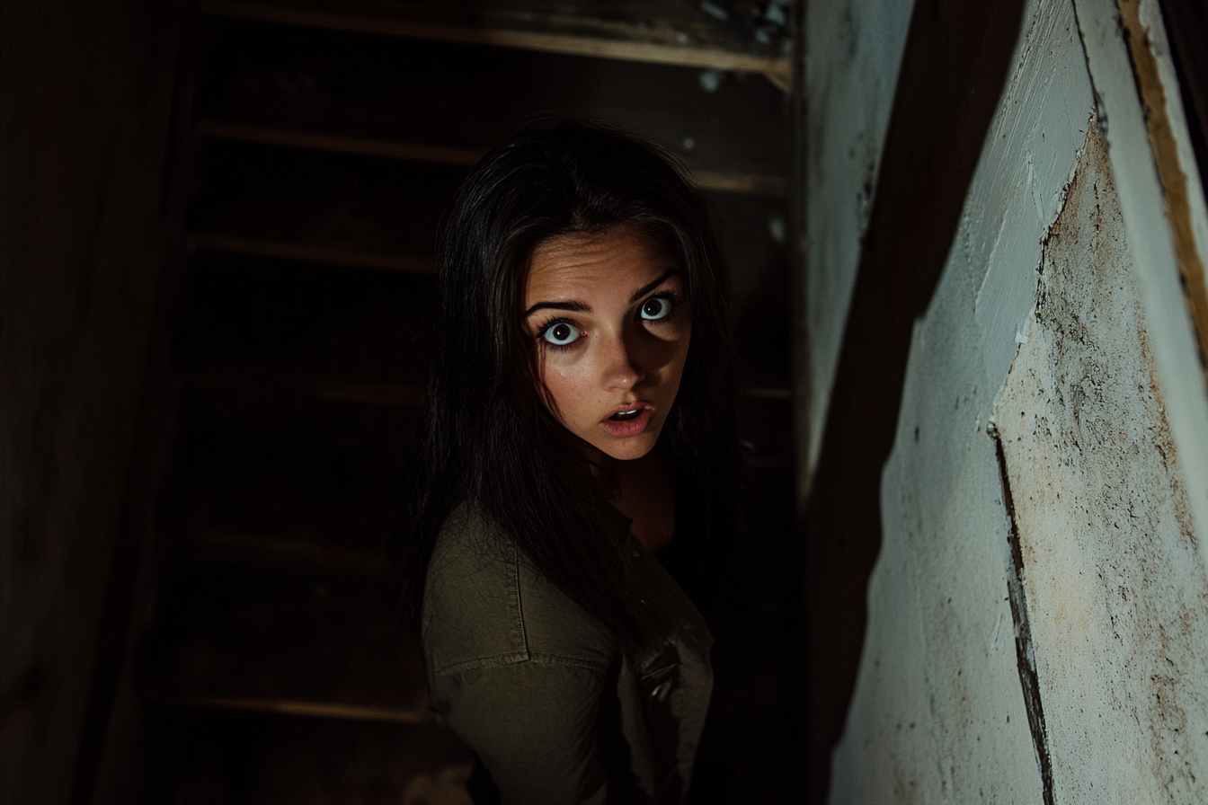 Une femme debout sur un escalier de sous-sol | Source : Midjourney