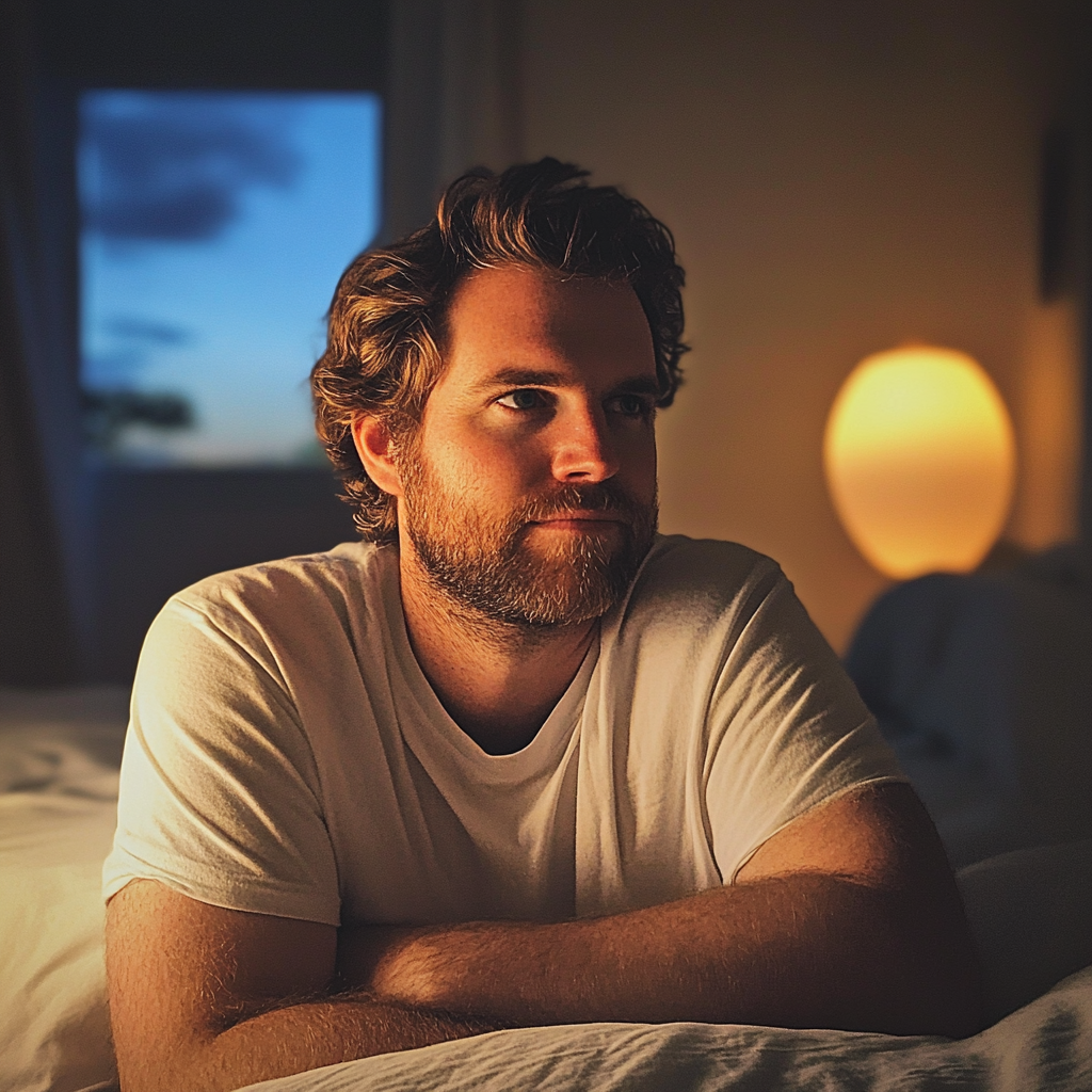Un homme assis sur un lit | Source : Midjourney