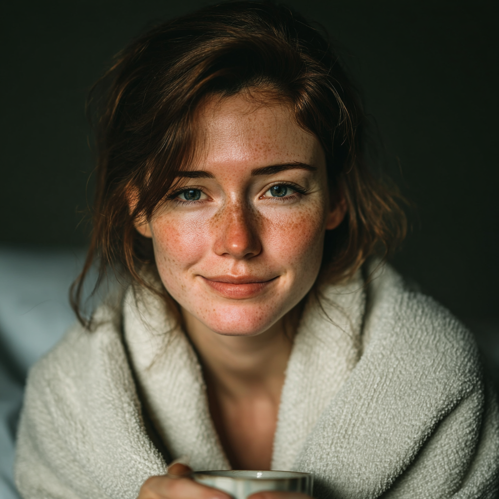 Une femme heureuse portant un peignoir | Source : Midjourney