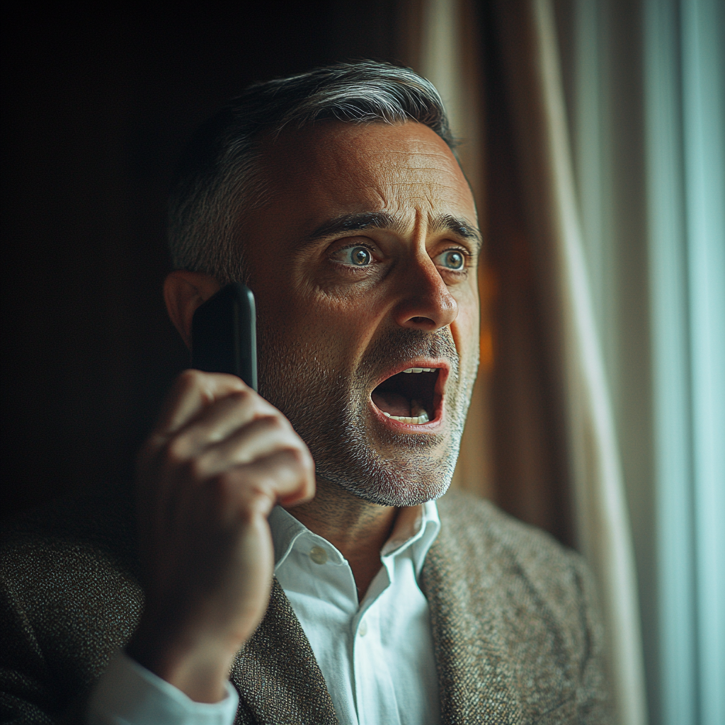 Un homme en colère qui parle au téléphone | Source : Midjourney